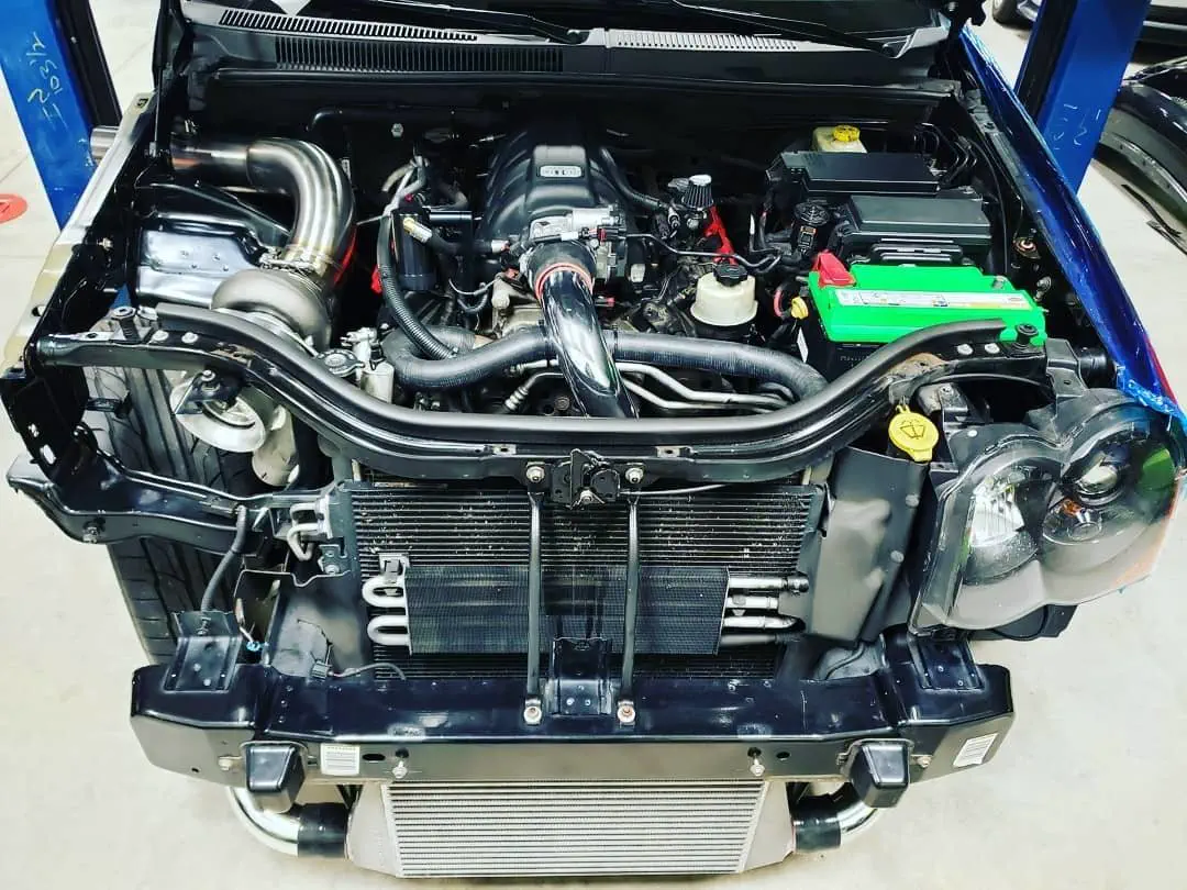 Twin turbo engine bay build at Satera Tuning